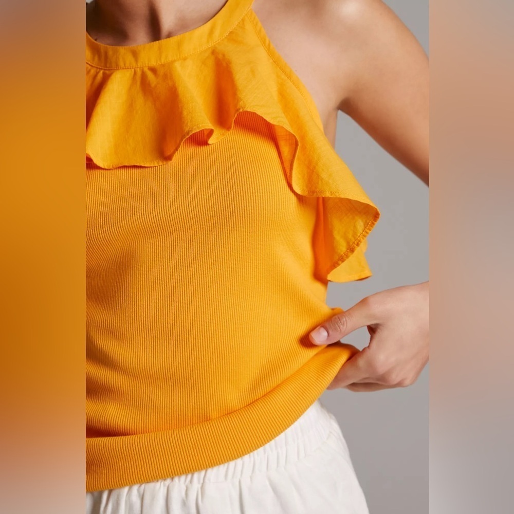 Anthropologie Maeve Ruffled Rib Halter Tank Small - Picture 3 of 7